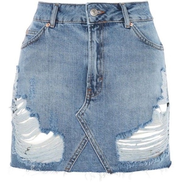 TOP Shop Denim Distress Skirt sz 12-A290 - Picture 2 of 9